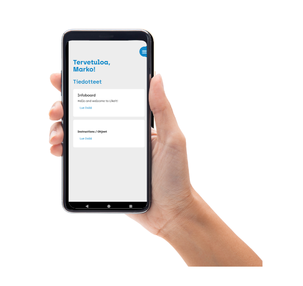 Likeit mobiilisovellus vuokratyöntekijän kädessä